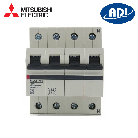 Cầu dao tự động 4 pha Mitsubishi  BH-D  MCB BH-D6 4P 63A  6kA  C N  230/400V